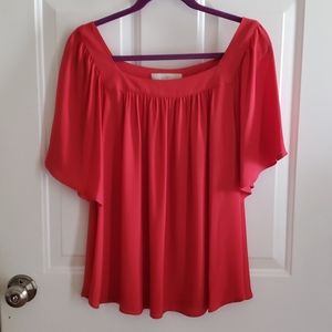 LOFT Coral Red Square Neck Flowy Blouse Size L